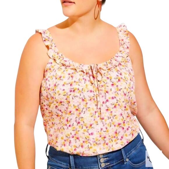 NWT! Torrid Crinkle Gauze Ruffle Tie Front Tank Ditsy Floral Plus Size 6x - Picture 1 of 4